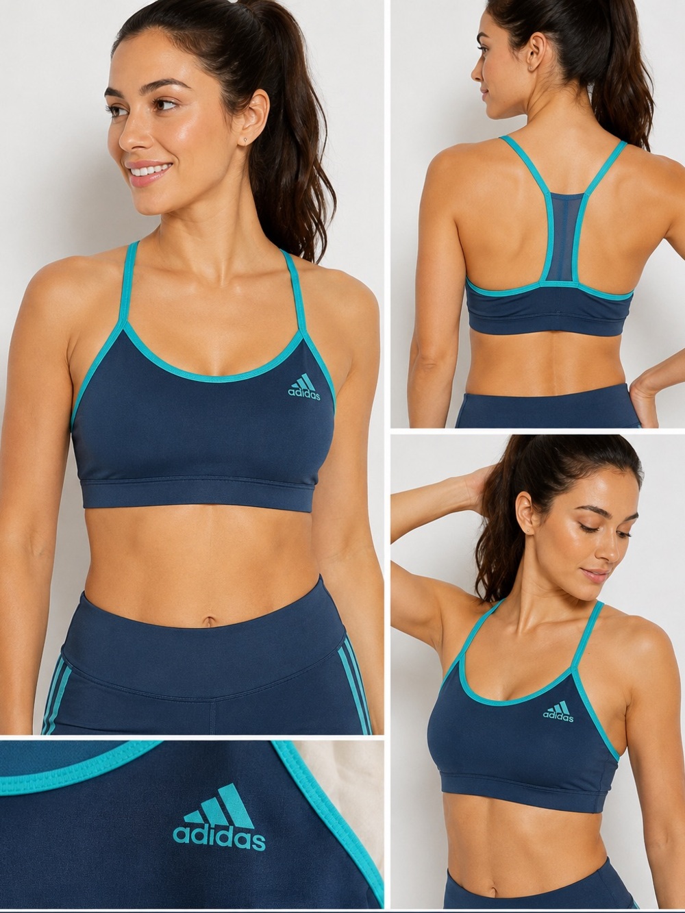 Adidas ClimaCool Women’s Medium Navy & Turquoise Sports Bra